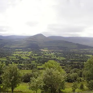 The Glen of Aherlow looking across the trees to the mountains on the far side