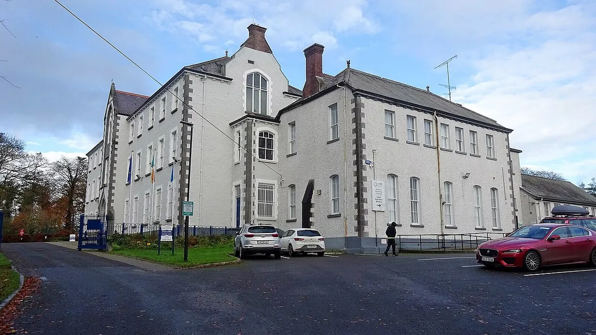 The white rendered front of Cavan County Museum on its corner site