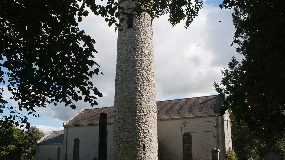 The round tower beside the church at Castledermot, County Kildare