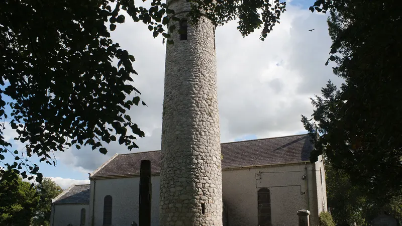 The round tower beside the church at Castledermot, County Kildare