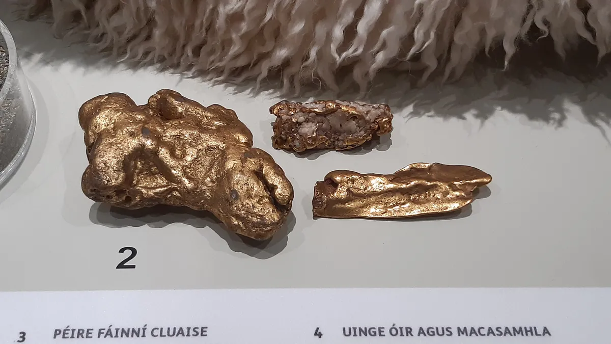 Bronze age gold ornaments in a case at the National Museum of Ireland on Kildare Street