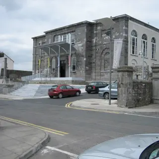 The glass fronted Dock arts centre in its old stone courthouse at Carrick-on-Shannon