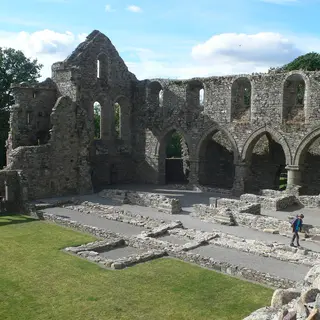 The arcaded nave of Jerpoint Abbey with the cloister garth in front of it