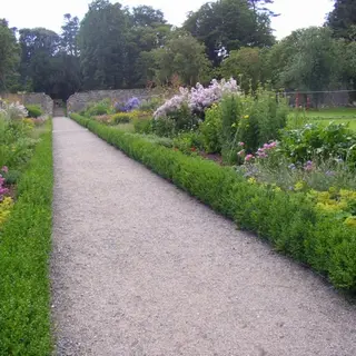 A gravel walk between deep herbaceous borders at Woodstock Gardens